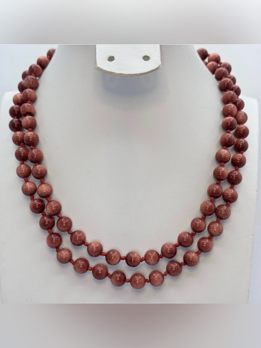 Goldstone Beaded Necklace Long Brown Sparkle Gemstone Strand Boho Statement